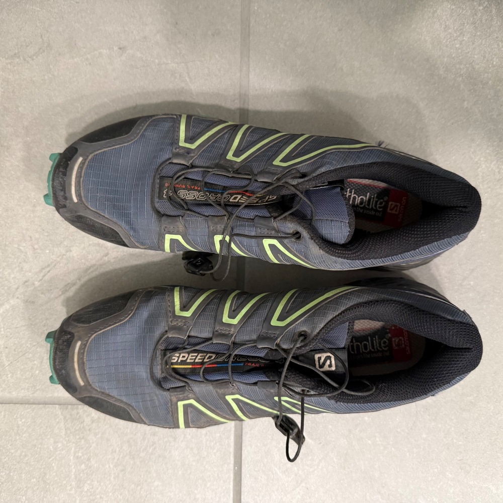 Salomon Speedcross 4 Trail Running Shoes Womens 8.5 Navy Blue Lime 383104